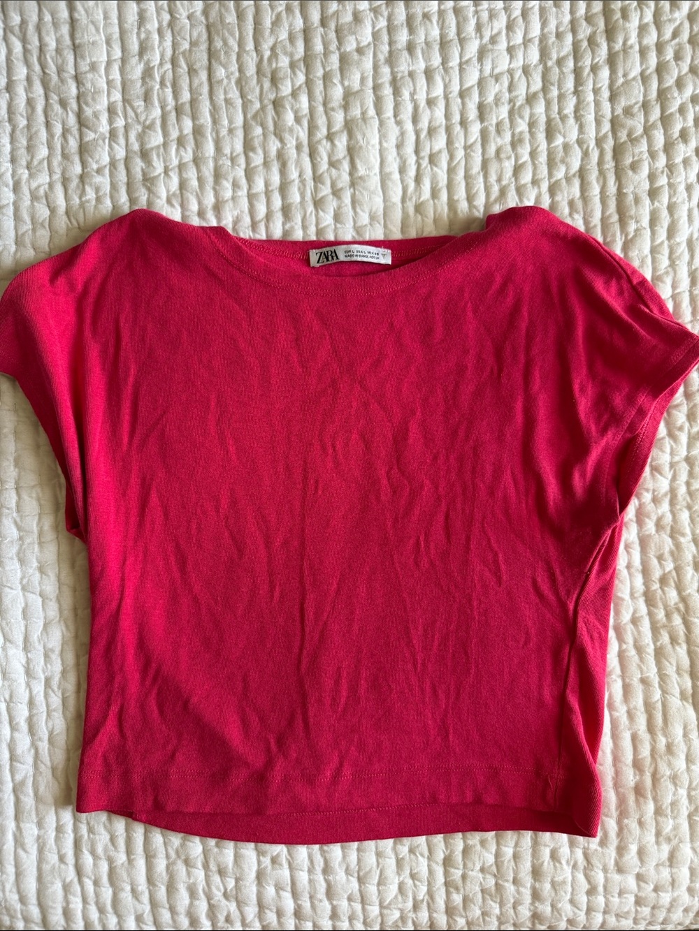 Zara Women's Short Sleeve crop Top in Bright Pink
